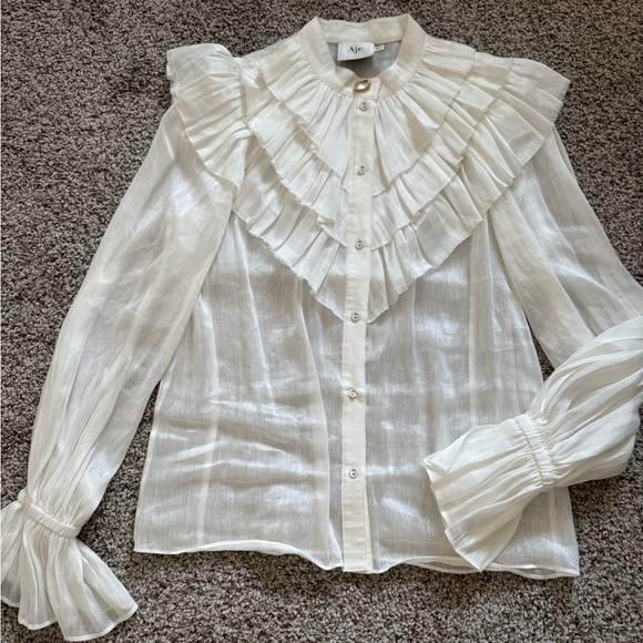 Aje Alpine White Ruffled Women's Top - Picture 1 of 8